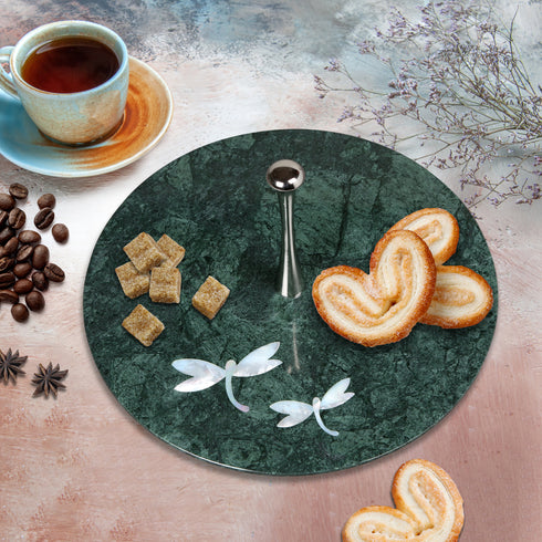 Green Marble Pastry Stand with Abalone Shell